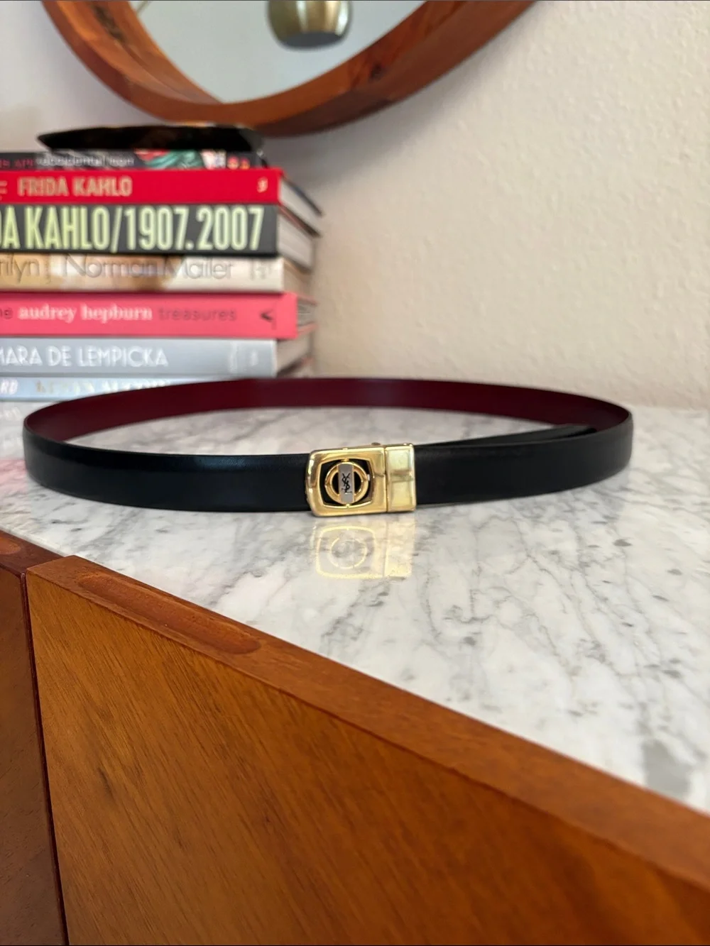 Yves Saint Laurent Metal Spining YSL Logo Reversible Belt